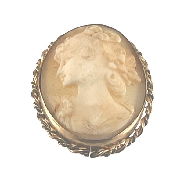 Vintage INC Gold Filled 1 1/8" Cameo Brooch With Braided Gold-Tone Frame - Picture 3 of 9